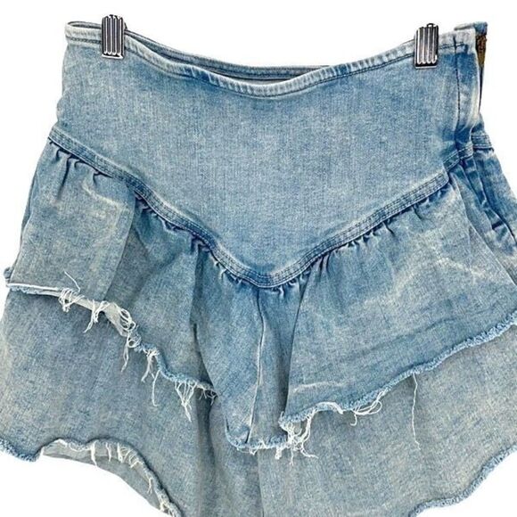 Mother Womens Layered Ruffle Mini Raw Edge Skirt Blue Denim Light Wash Size 27 - Picture 4 of 13